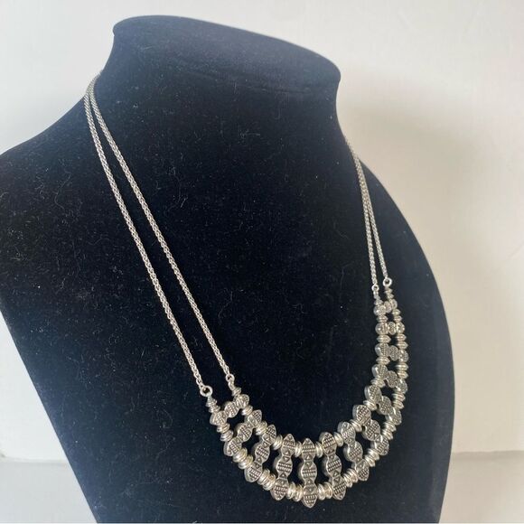 Lucky Brand Blue Cabochons Silver Tone Double Chained Necklace - Picture 7 of 10